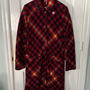 Byblos Red and Black Checkered Trench Coat